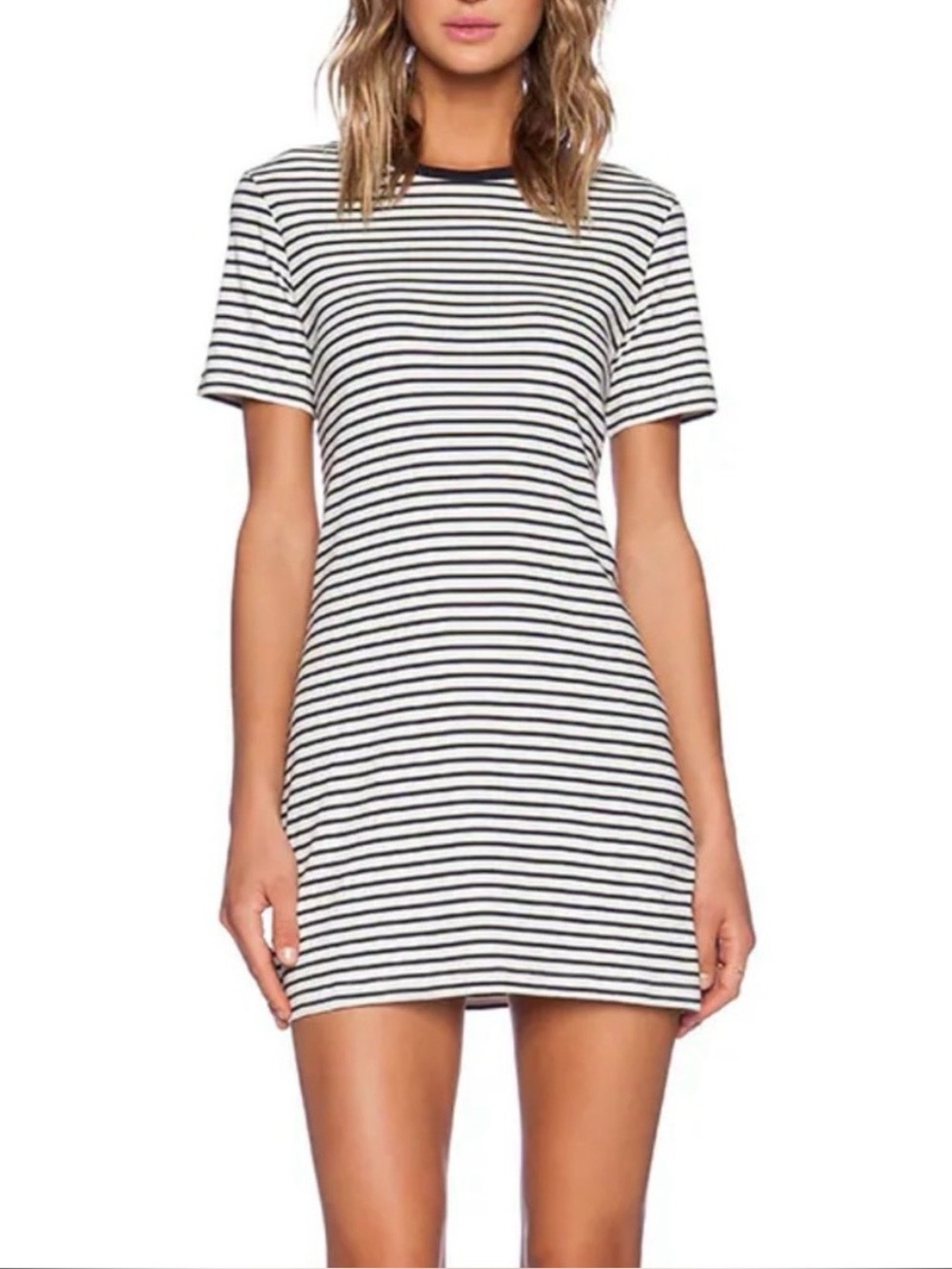 Theory T Shirt Mini Dress Navy White/Ivory Striped Size S Crew Neck